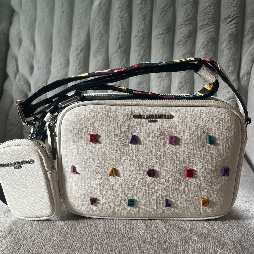 Karl Lagerfeld White Crossbody Bag with Multicolor Accents